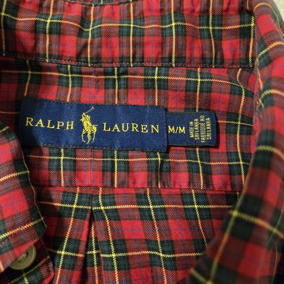 Polo Ralph Lauren Red & Green Plaid Long Sleeve Button Down Shirt Size M - Picture 3 of 3